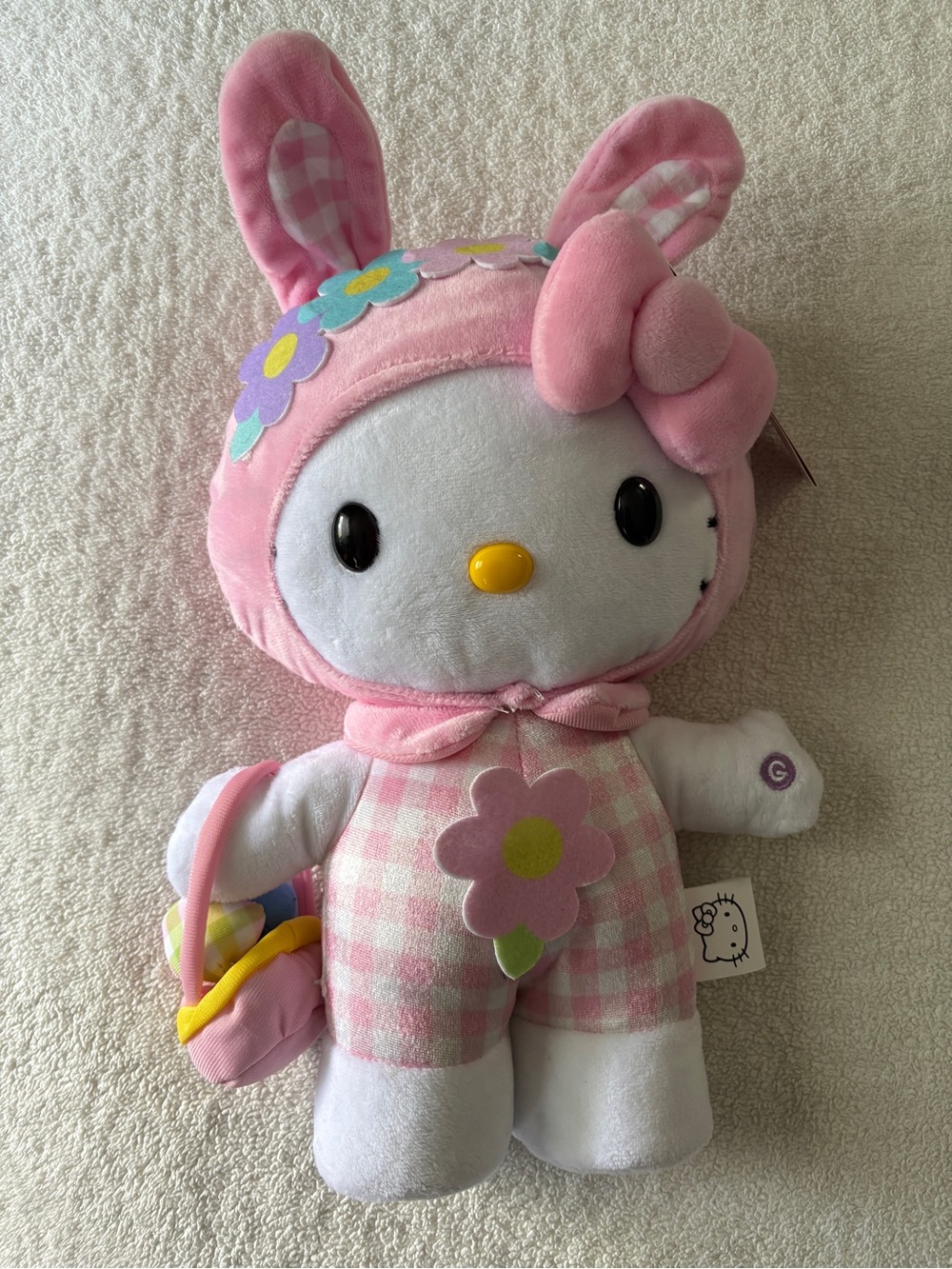 Hello Kitty Pink & White Dancing Bunny Plush with Floral Details, NWT